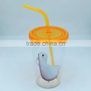 Transparent Plastic Mug With Lid and Straw thumbnail-1