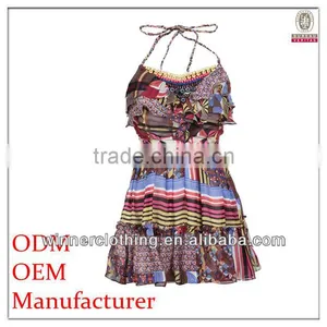 Fashion Clothing Factory Direct Woven Ladies' Pleated Printed Cheap Chinese Clothing With Spaghetti Straps thumbnail-1