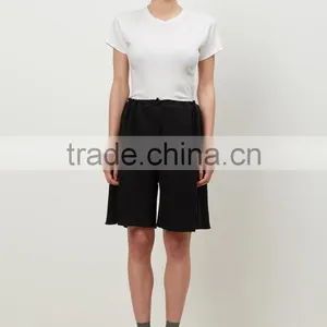 Wholesale Loose Fit Wide Leg Open Women Black Rib Custom Sweat Shorts thumbnail-1