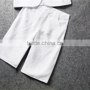 2014 Summer Cotton/linen Ladies Two Pieces Short Sleeve Blazer and Middle Pants Set Women Office Business Suit thumbnail-3