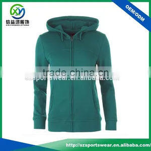 Plain Green Color Full Zipper Lady Hoody Jacket With Custom Design and Logo thumbnail-1