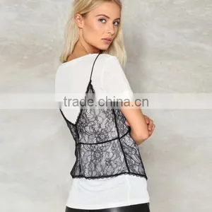 Women Short Sleeve Transparent Lace 2017 New Design Shirts Casual thumbnail-3