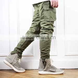 Mens Green Pocket Inside Hem Zipper Woven Fashion Pants thumbnail-4