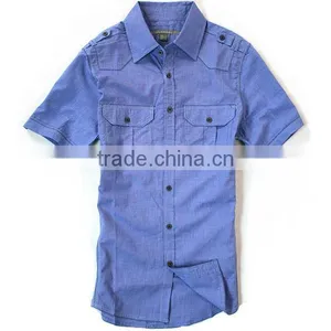 2014 New Fashion Solid Blue T/C Short Summer Casual Men Shirt thumbnail-1
