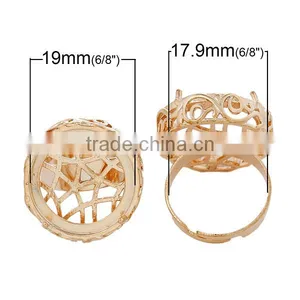 Copper Rings Adjustable Round Rose Gold Cabochon Setting Hollow Pattern 17.9mm Ring Setting thumbnail-2