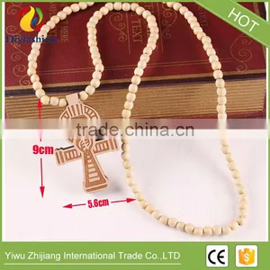Wooden Hip Hop Cross Pendant With Rosary Beads Chain Men's Jewelry thumbnail-6