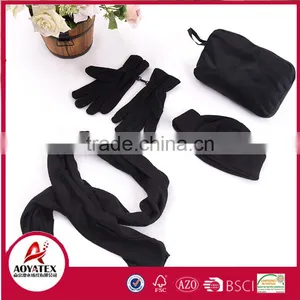 Promotion Polar Fleece Cheap Scraf Hat Gloves Sets Package With Polyester Taffeta Bag thumbnail-1