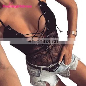 Women Black Lace Sexy Transparent One Piece Design Your Own Bodysuit thumbnail-2