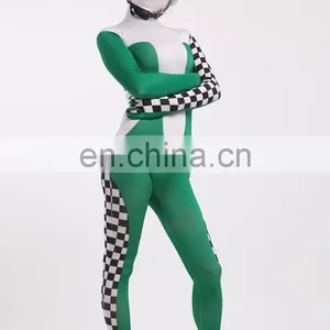 Green & White Racing Car Driver Full Body Spandex Cosplay Costume Zentai Suit thumbnail-1