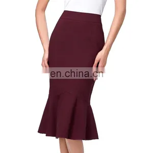 Kate Kasin Occident Women's Fashion OL Causal Wine Red Mermaid Hips-Wrapped Pencil Skirt KK000241-2 thumbnail-1