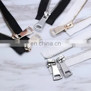 Black and White Double -ended Light Gold and White Gold Silver Metal Zipper thumbnail-5