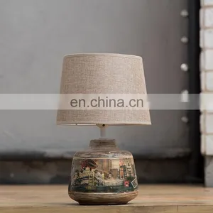America Modern Custom Art Brown Ceramic Desk Light Cheap Vintage Custom Bedside Table Lamps With Logo thumbnail-1