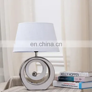 Nordic Modern Custom Round Ceramic Base Cheap Silver Bedside Lamps for Hotel Home Table Decoration thumbnail-1