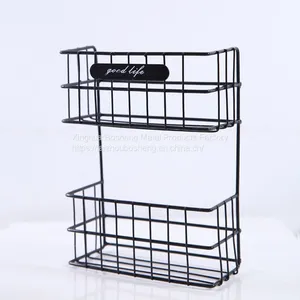 Double Layer Kitchen Seasoning Metal Rack Wall Mounted Storage Shelves for Kitchen, Bathroom thumbnail-3