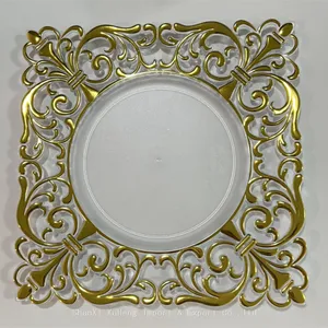 Luxury 12 Inch Gold Rim Square Plastic Charger Plate Candy Chocolate Fruit Plate for Wedding Party Event thumbnail-5