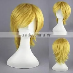 High Quality 35cm Short Straight VocAloid LEN Wig Blonde Synthetic Anime Wig Cosplay Hair Wigs Party Wig thumbnail-2