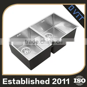 Customizable Double Bowl Kitchen Undermount Corner Sinks Stainless Steel Sink Wholesale With Drainboard thumbnail-1