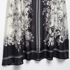 Vintage Floral Sexy Spaghetti Strap Long A-Line Flared Skirt Dress thumbnail-2