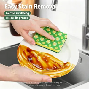 Flower Design Dual Sided Sponge Pad Durable Kitchen Dish Cleaning Sponge thumbnail-1