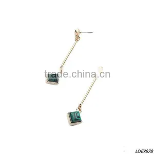 Gold Green Long Dangle Earrings thumbnail-1