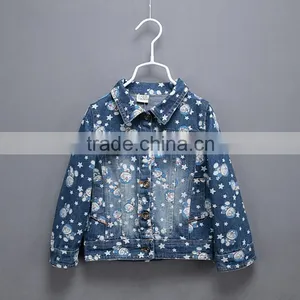 High Quality Kids Fashion Cotton Jacket Cute Cartoon Printed Denim Outwear thumbnail-1