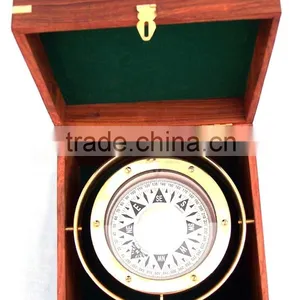 Beautiful Nautical Solid Brass Gimbal Compass With Rosewood Box 13441 thumbnail-4