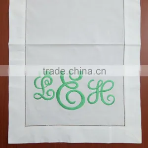 Monogram White Cotton Table Runner thumbnail-1