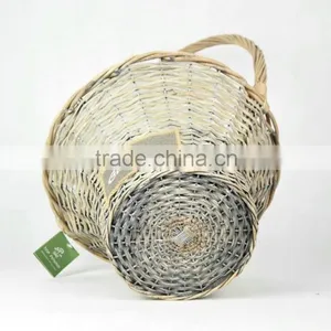 Round Hat Wicker Basket With Over Handle and Plastic Liners Decoratived by Plaster Colth Used for Home and Garden (K4-1870) thumbnail-3