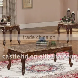 Walnut Carved Coffee Table&Carved Marble Topped End Table thumbnail-1