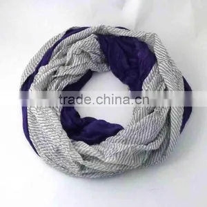 WLSS-52 100% Rayon Crinkle Striped Purple Round Neck Scarf thumbnail-1