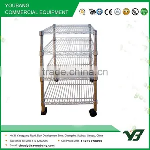 2015 Hot Sell NSF 50KGS Light Duty 3 Layer Chrome Corner Metal Wire Shelf Rack With 4 Wheels (YB-WS016) thumbnail-3