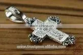 Silver Cross Mother God Pendant. Russian & Greek Orthodox Style. thumbnail-2