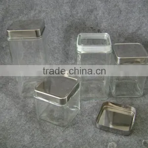 Clear Square Glass Jar With Metal Lid thumbnail-1