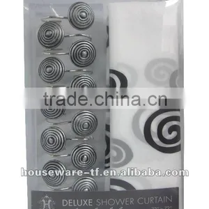 Black Round Pattern Design Shower Curtain With 12resin Hooks thumbnail-1