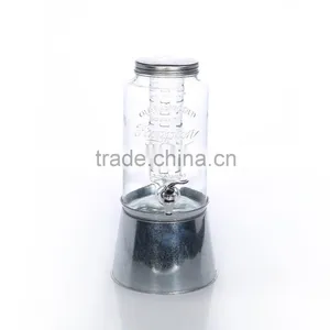 5.8L Unique Pattern Design Glass Drink Dispenser With Iron Base And Ice Container thumbnail-1
