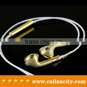 Aluminum Materail 24ct Gold Diamond Custom Wired Headphones thumbnail-3