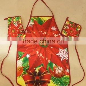 Digital Printing Fabric Kitchen Set Oven Mitten Pot Holder Apron Set thumbnail-1
