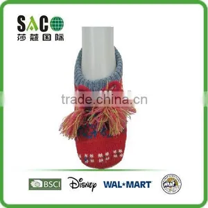 Pink Acrylic Floor Socks With Grey Cuff With Colourful Tassels With Anti thumbnail-1