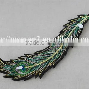 Good Looking Green Color Applique Embroidery Design Patch Peacock Feathers Decoration Garment thumbnail-4