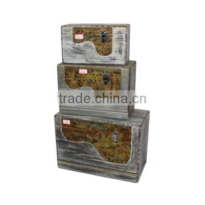 Rectangle Retro Storage Box Wood Wooden Rectangle Boxes Set of 3 thumbnail-1