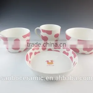 Porcelain Children's Dinnerware Set With Pink Pritning, Dinner Set for 6 People thumbnail-1