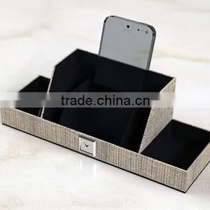 3 Compartments Faux Leather And Linen Flocking Cell Phone Charging Organizer thumbnail-1