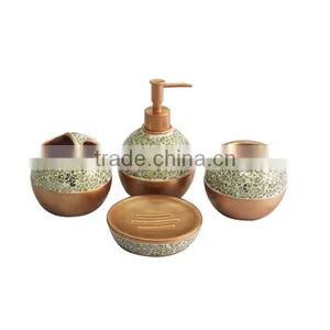 4 PCS Bath Accessories Sets Bronze Color Resin Cracked Glass Tumbler thumbnail-1
