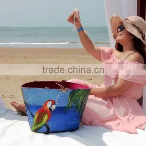 Handpainted Straw Woven Beach Bag, Tote Bag Beach thumbnail-5