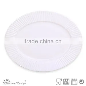 Delicate White Color Emboss Ceramic Dinner Set With Vertical Stripe Decoration thumbnail-5
