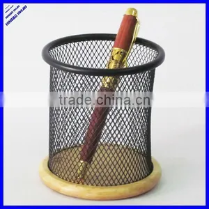 2015 New Design Round Wire Mesh Pencil Holder With Wooden Base thumbnail-1