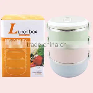 2.1L Three Layers Round Shape Heated Bento Stackable Stainless Steel Lunch Box thumbnail-6