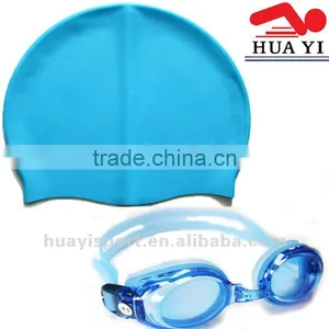Silicone Custom Blue Swimming Goggles and Caps Set thumbnail-1