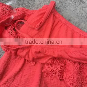 Stocklots Ladies Lace Plain Red Boat Neck T-shirts thumbnail-5