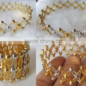 Lattice Design Magic Flexible Ring Convertible BRACELET Gold TWO Tone thumbnail-1